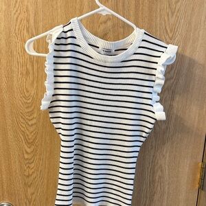 Workshop Republic Clothing Black and White Striped Ruffle Top